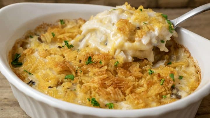 a close up of small hashbrown casserole for two