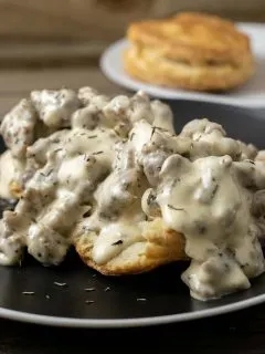 Biscuits and Gravy for two on a plate