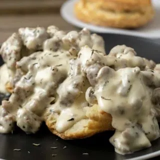 Biscuits and Gravy for two on a plate