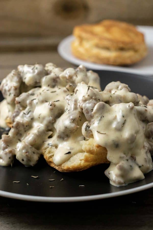 Biscuits and Gravy for two on a plate