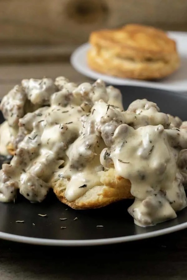 Biscuits and Gravy for two on a plate