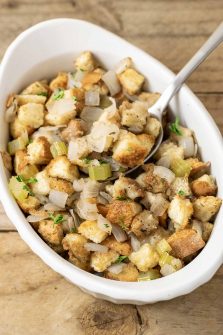 American Stuffing from scratch with a spoon lifting some out.