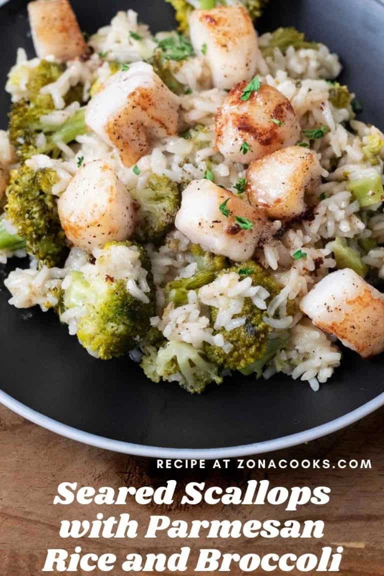 Seared Scallops with Parmesan Rice and Broccoli (30 min) • Zona Cooks