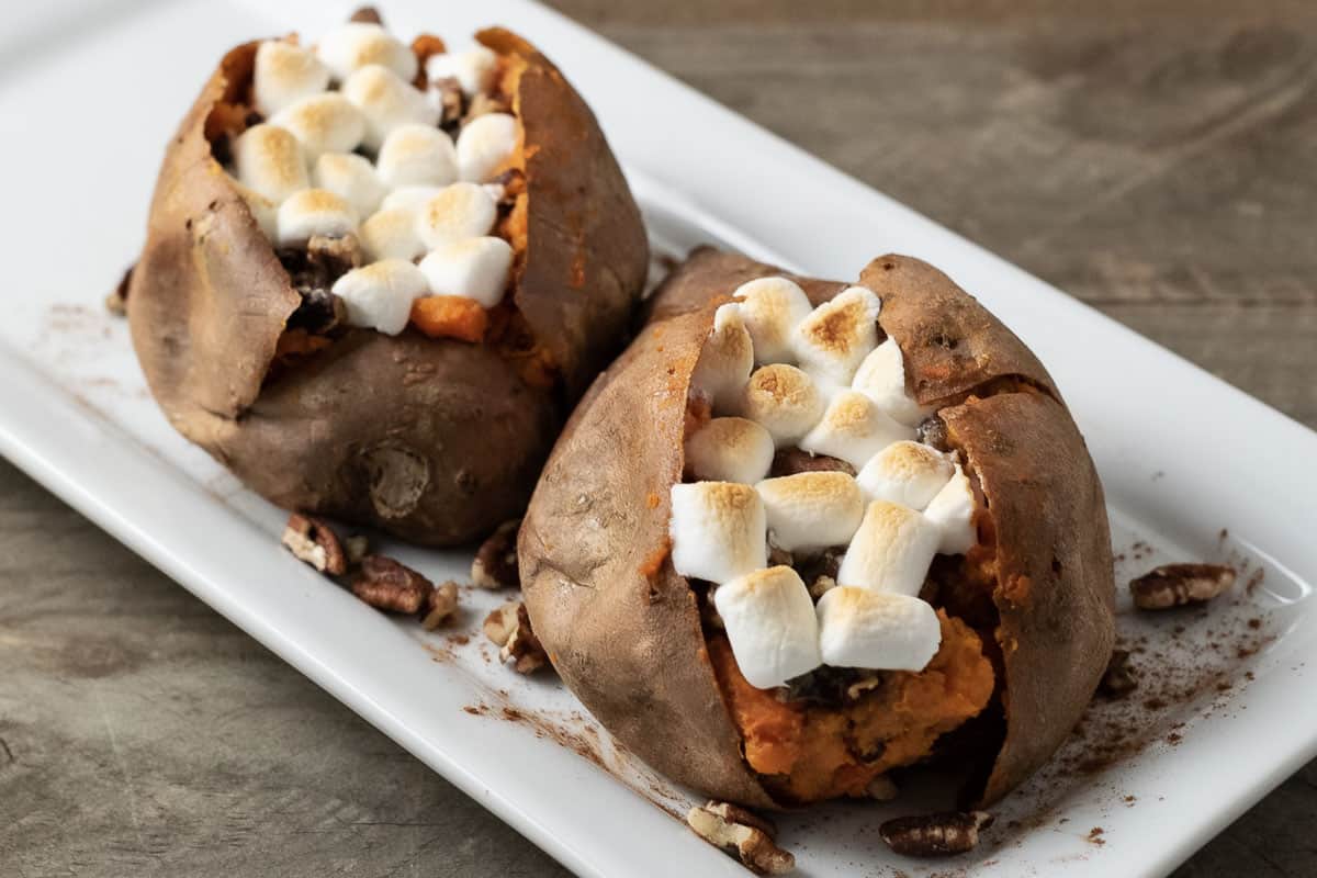 Stuffed Sweet Potatoes with Marshmallow Pecan Streusel • Zona Cooks