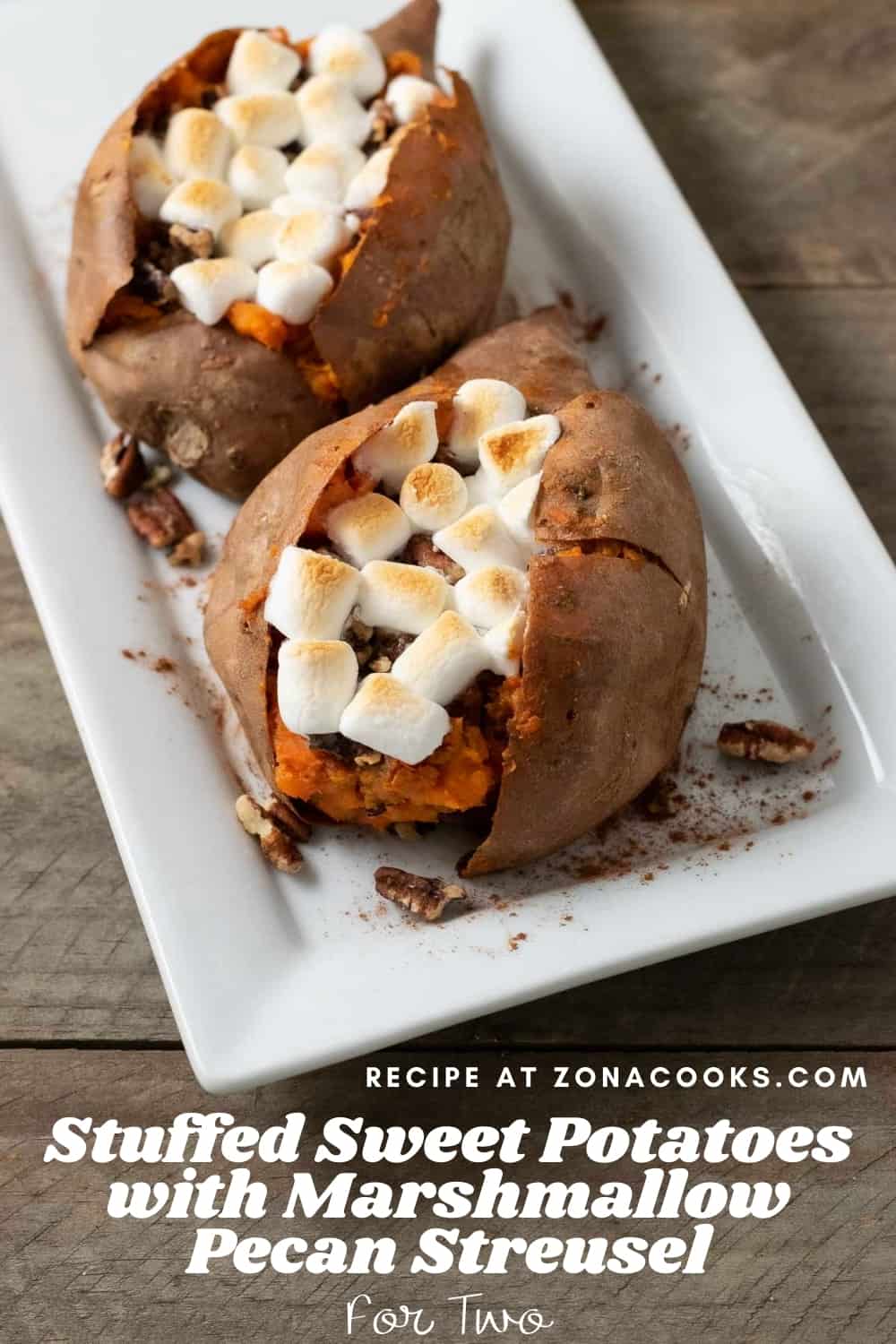 Stuffed Sweet Potatoes with Marshmallow Pecan Streusel • Zona Cooks