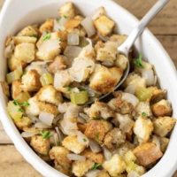 American Stuffing in a baking dish.