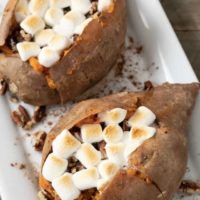 Stuffed Baked Sweet Potatoes on a plate.