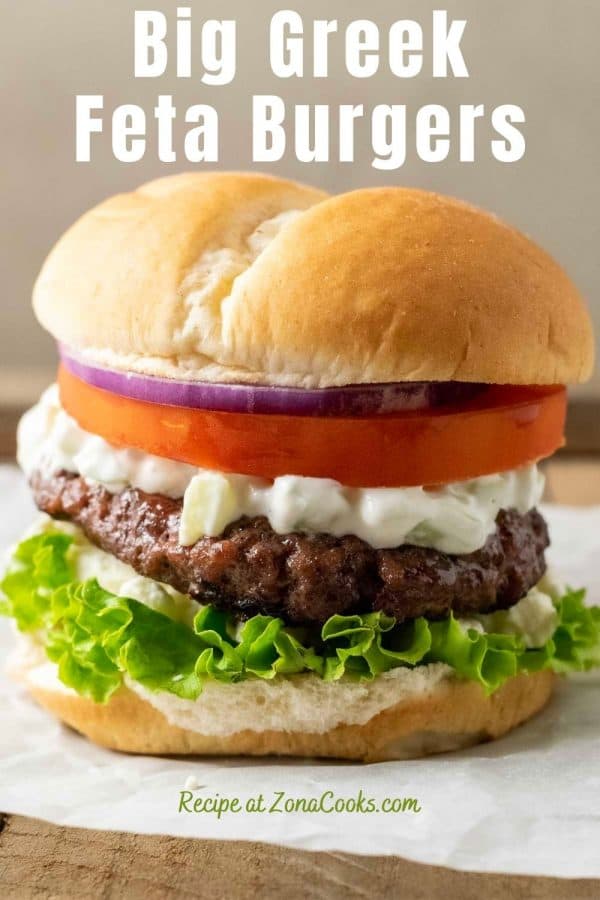 a graphic of Big Fat Greek Feta Burgers.