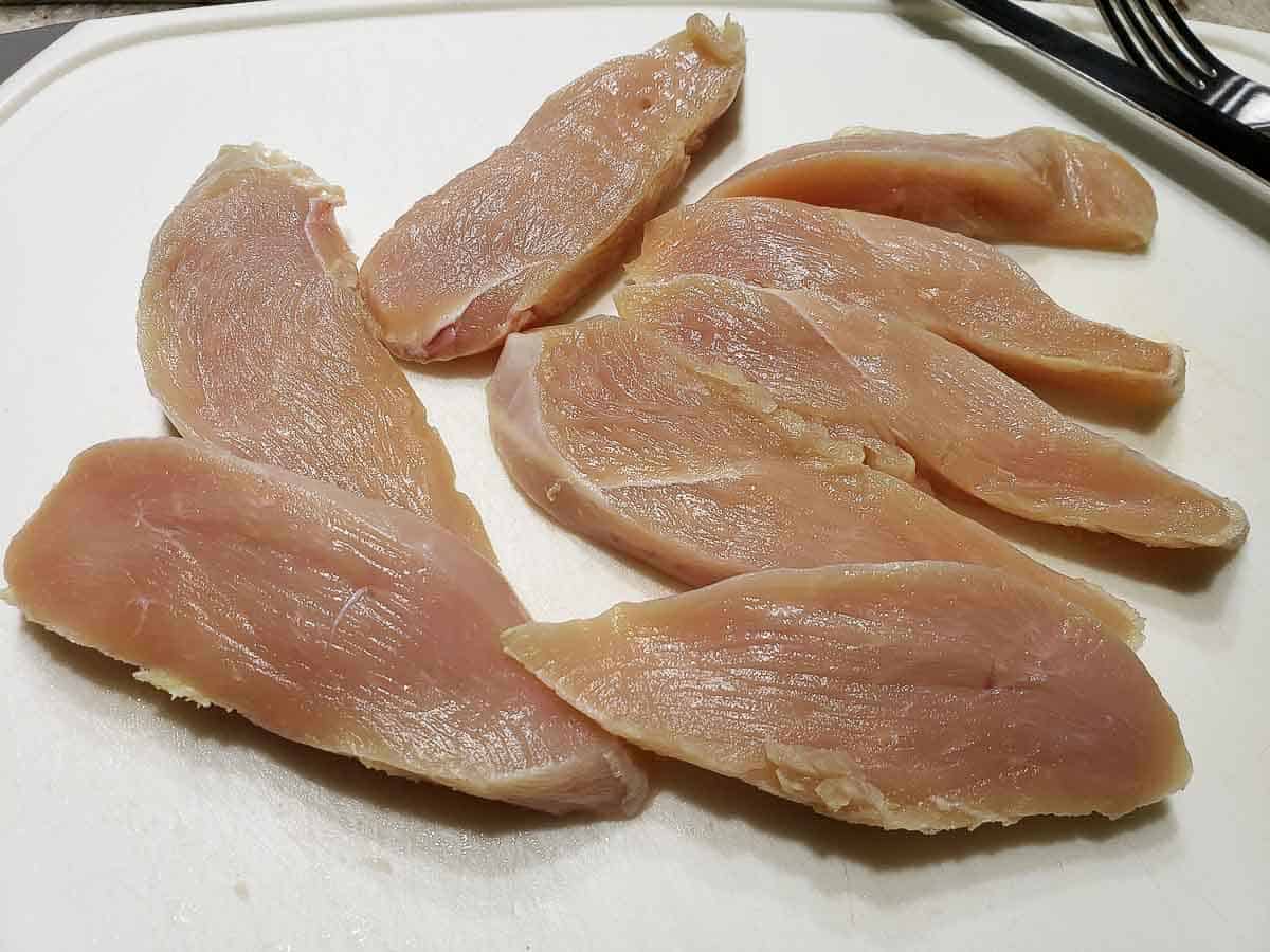 chicken breast cut into chicken tender slices