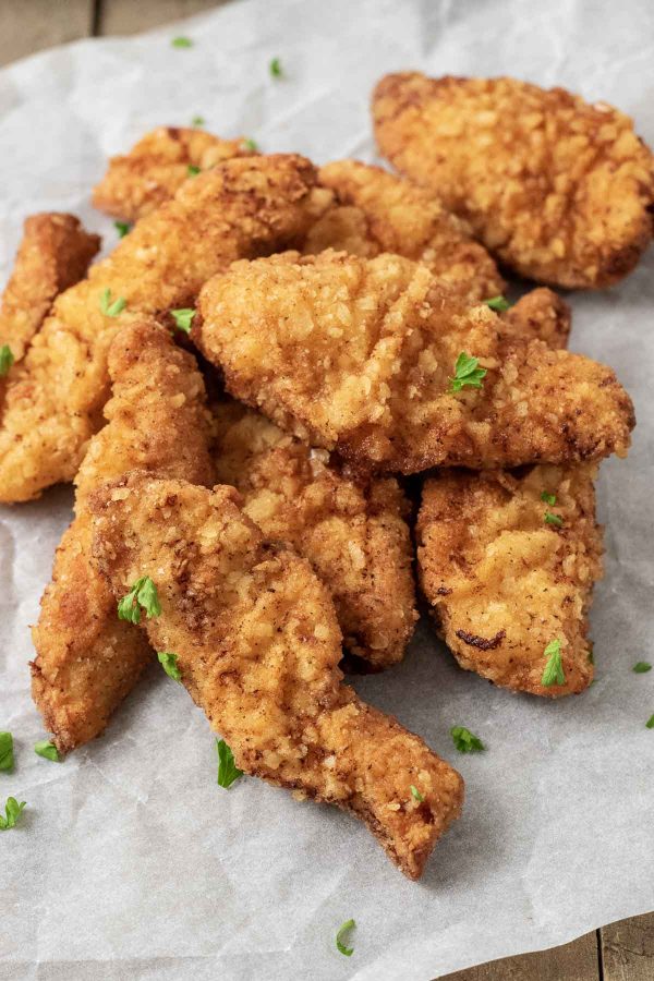 a stack of fried chicken tenders