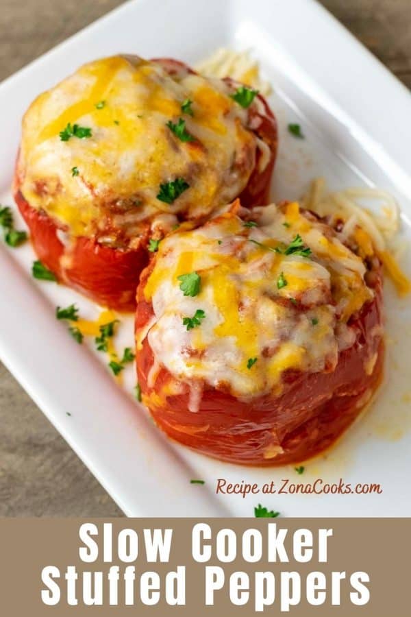 a graphic of Slow Cooker Stuffed Peppers.