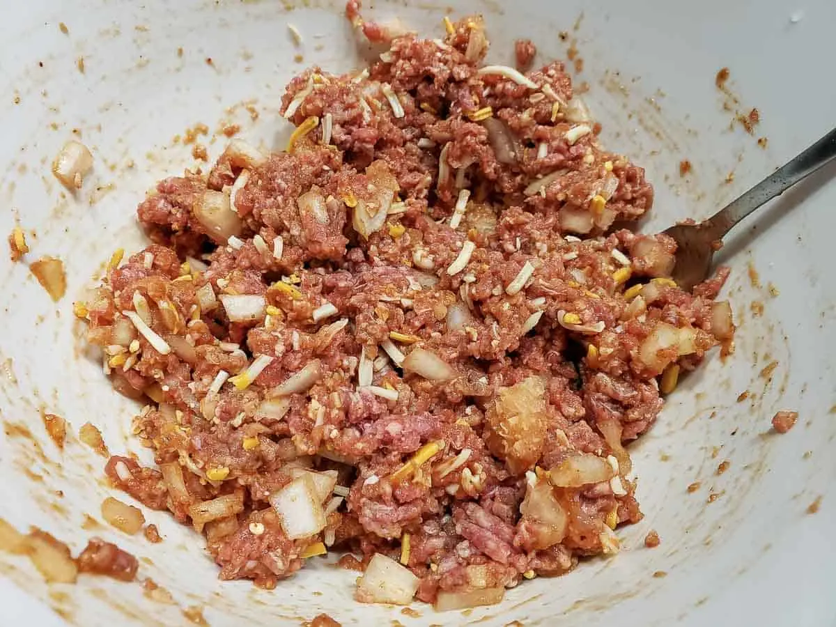 ground beef mixture combined in a bowl.