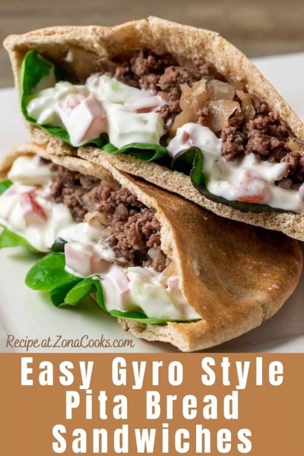 a graphic of Easy Gyro Style Pita Bread Sandwiches