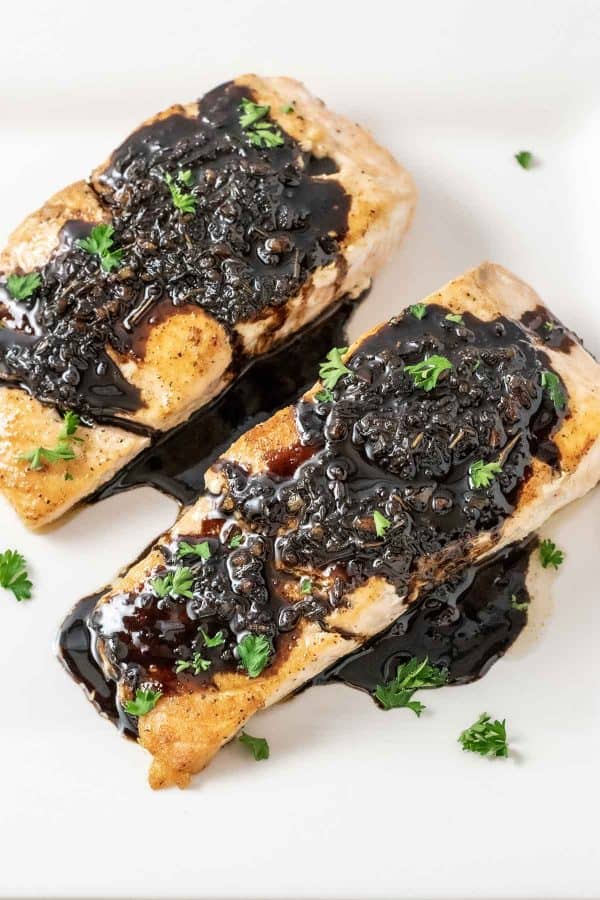 Balsamic Glazed Salmon on a plate.