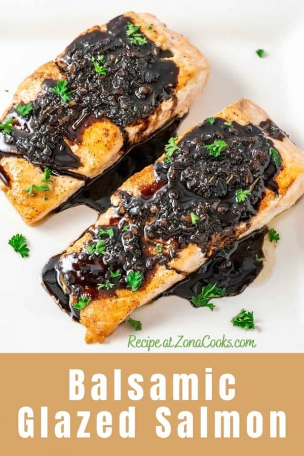 a graphic of Balsamic Glazed Salmon on a plate