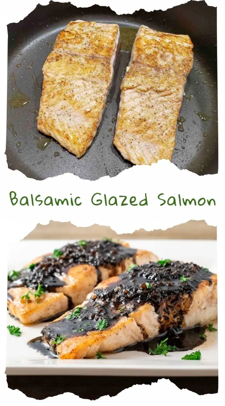 Honey Balsamic Glazed Salmon on a square white plate.