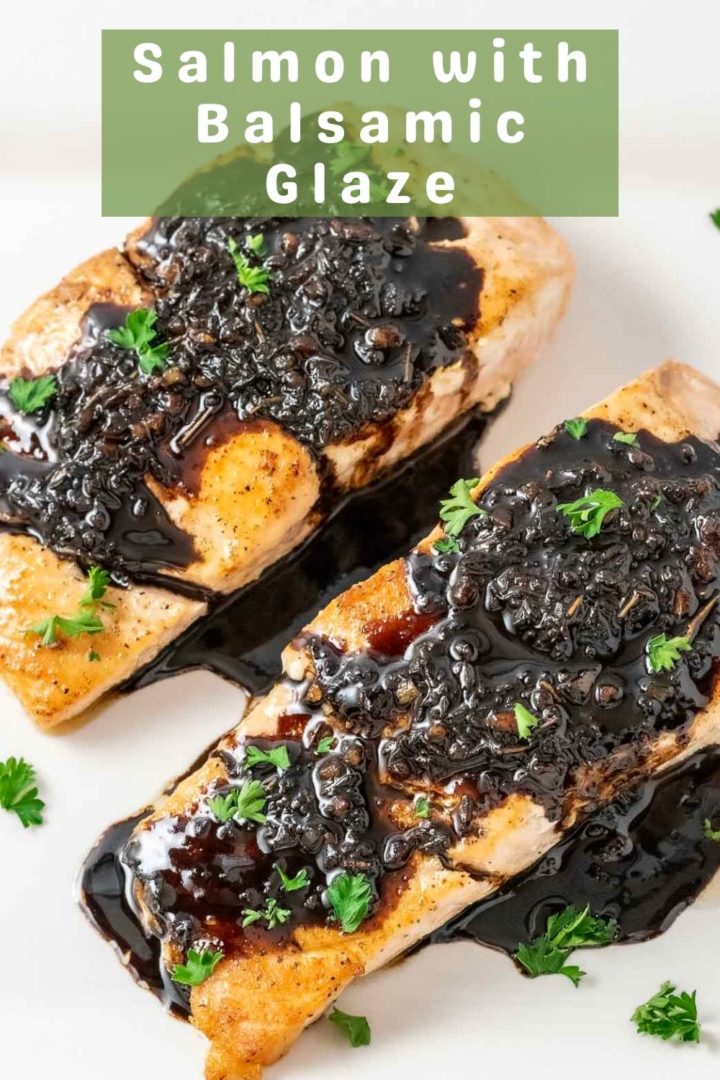 Honey Balsamic Glazed Salmon on a square white plate.