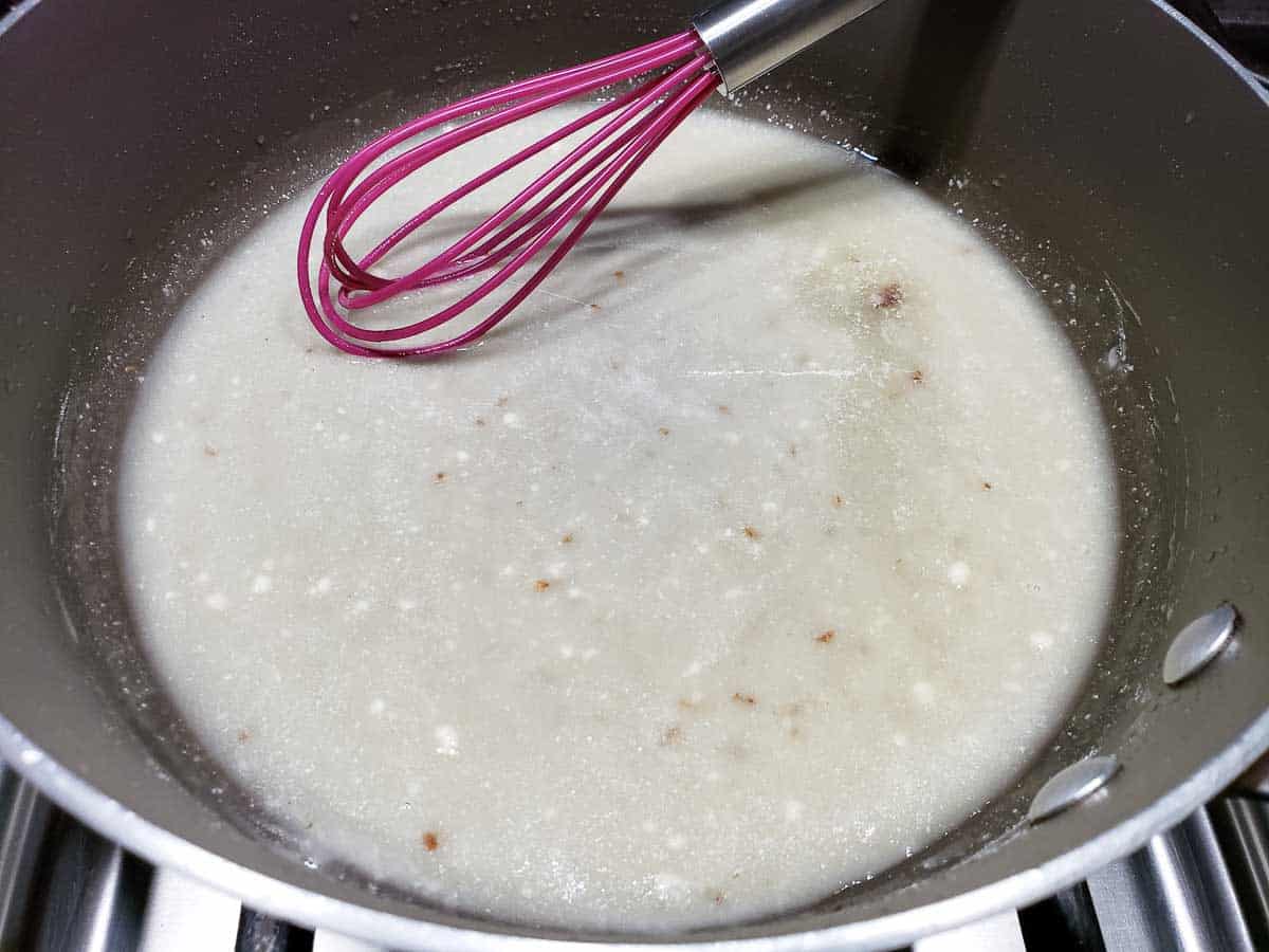 flour and butter whisked into bacon grease in a pan.