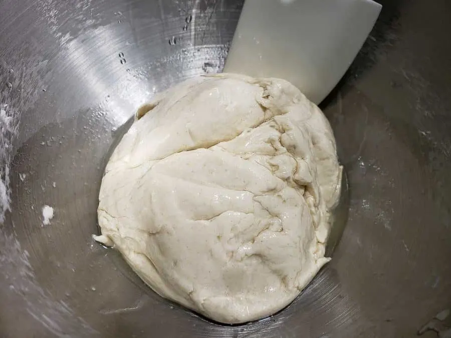 soft dough coated in oil in a silver bowl