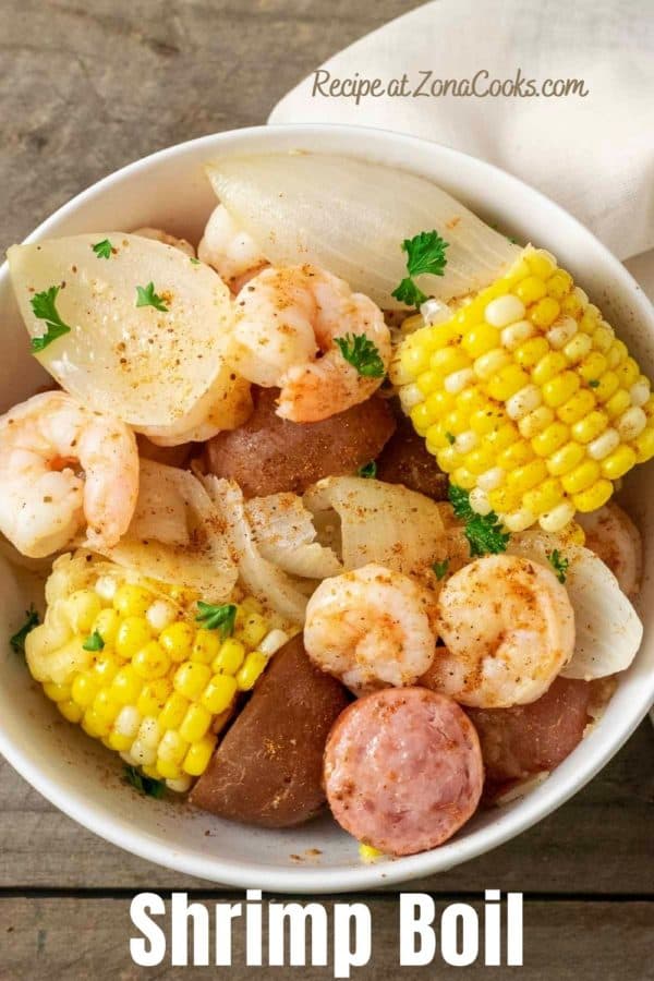 a bowl filled with Seafood Boil for Two.