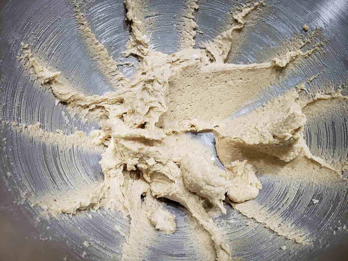 flour mixture mixed into the cookie dough batter.