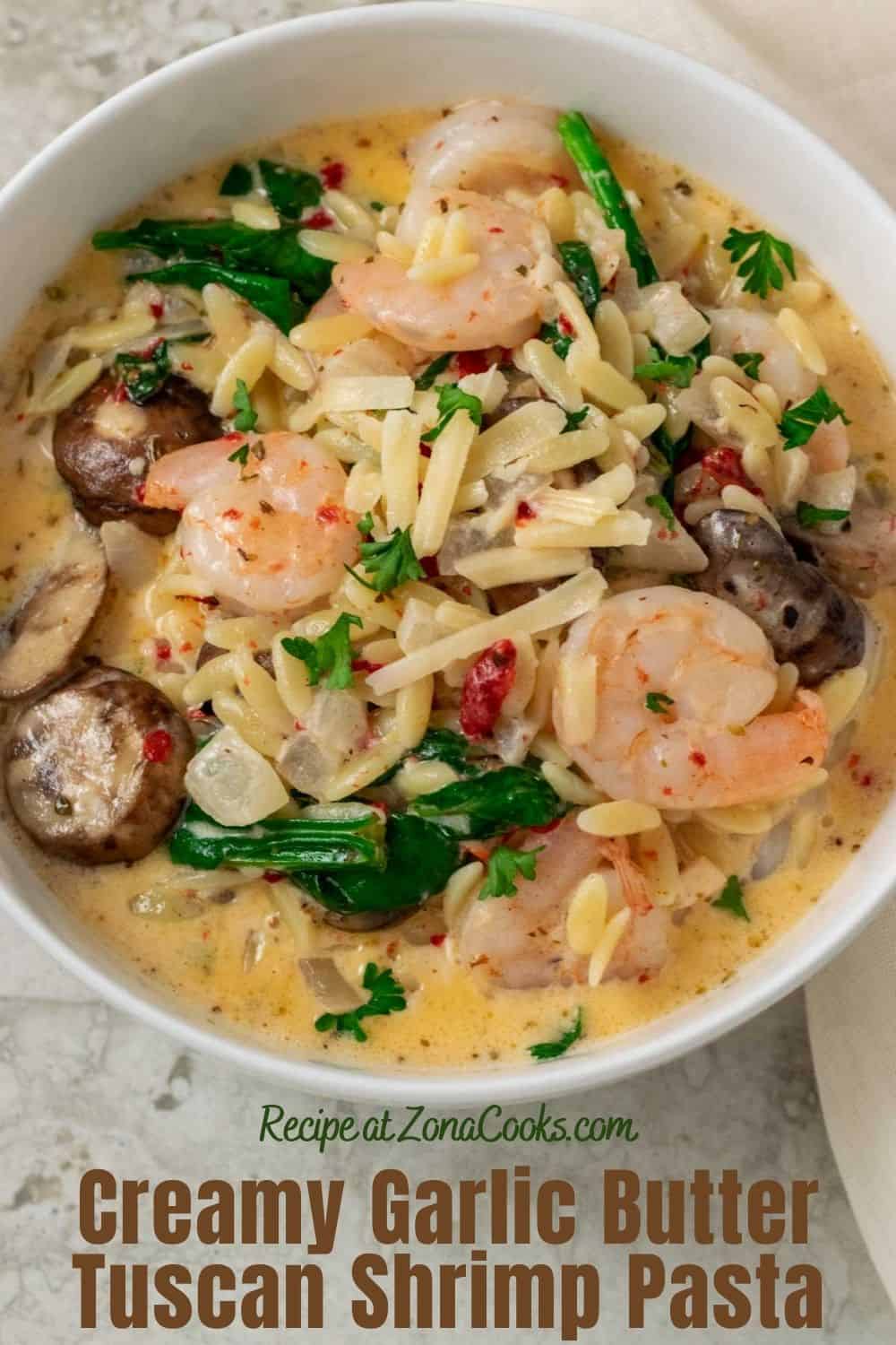 Garlic Orzo Tuscan Shrimp for Two (20 min) • Zona Cooks