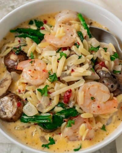Garlic Orzo Tuscan Shrimp