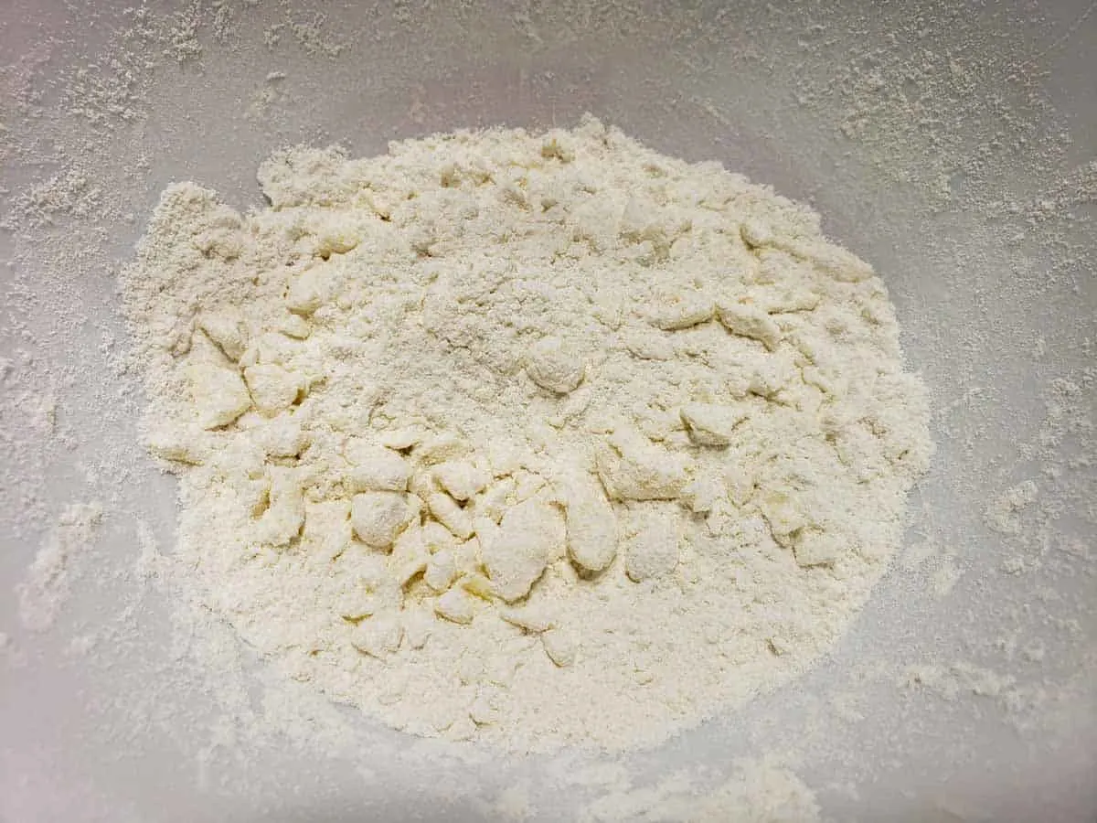 white crumbly flour mixture in a bowl