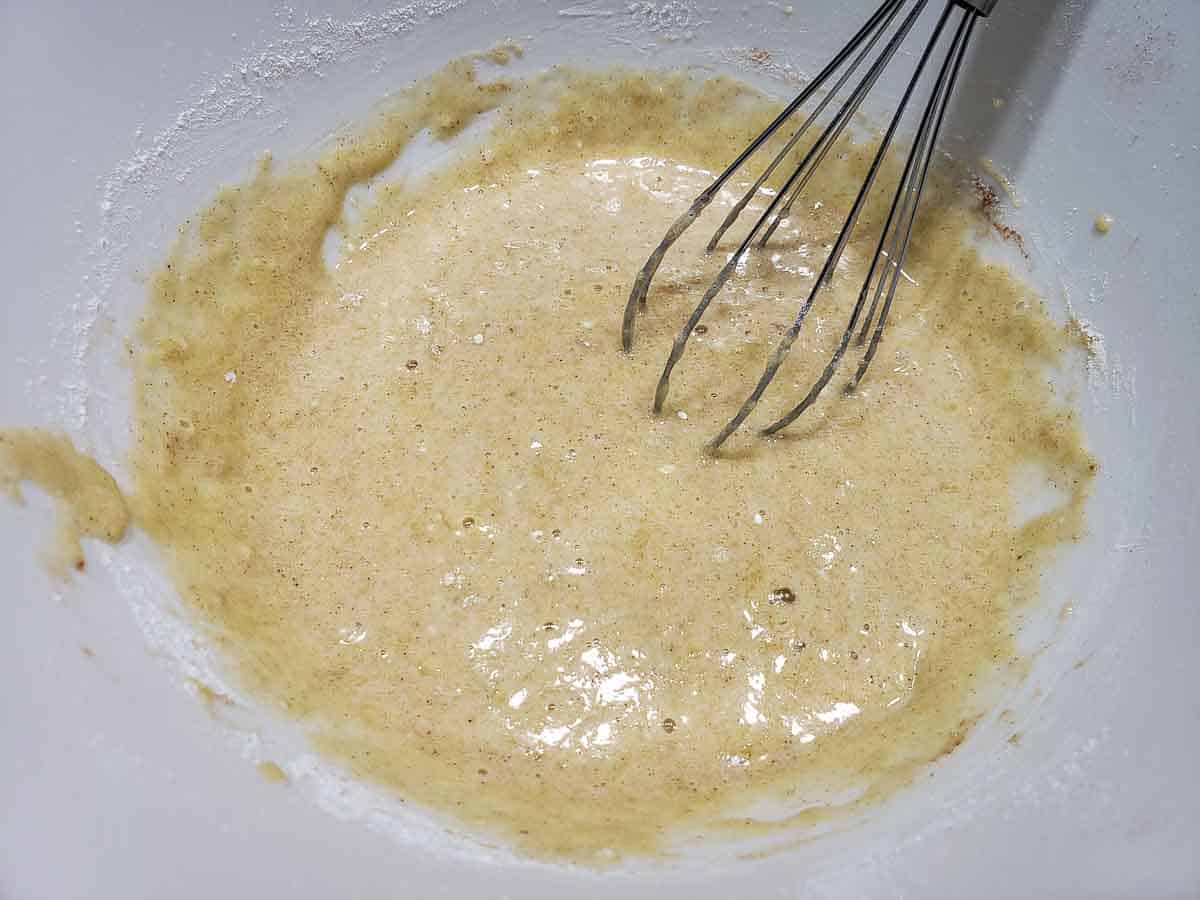 cake batter whisked in a bowl