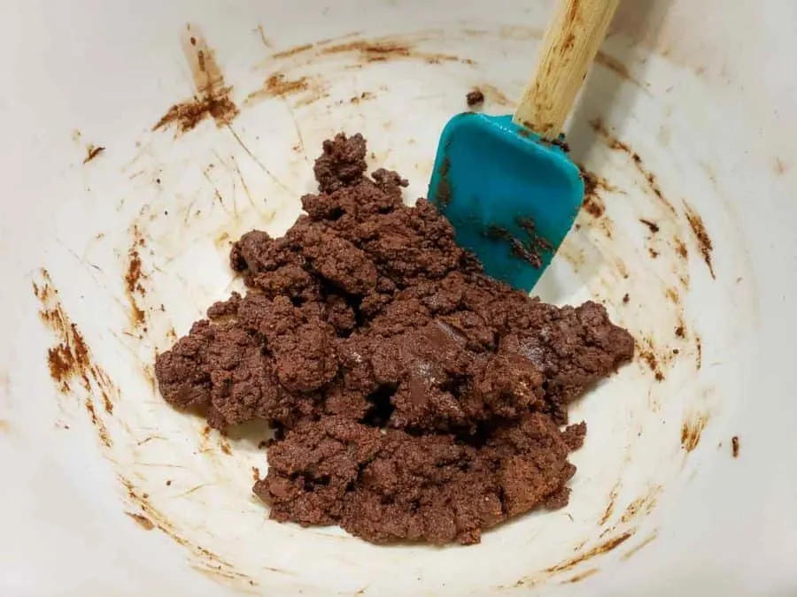 chocolate crust batter mixed in a bowl.