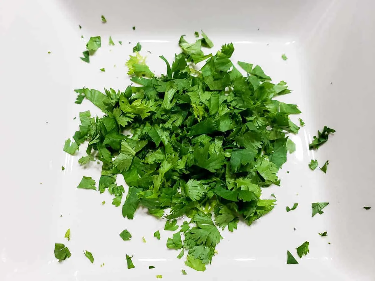 chopped fresh cilantro in a bowl