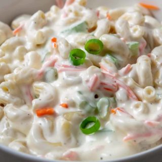 a bowl filled with hawaiian macaroni pasta.