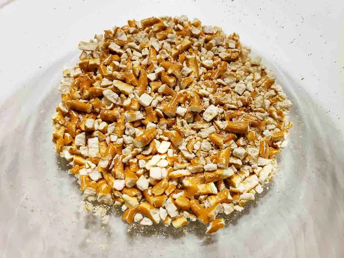 crushed pretzels in a bowl