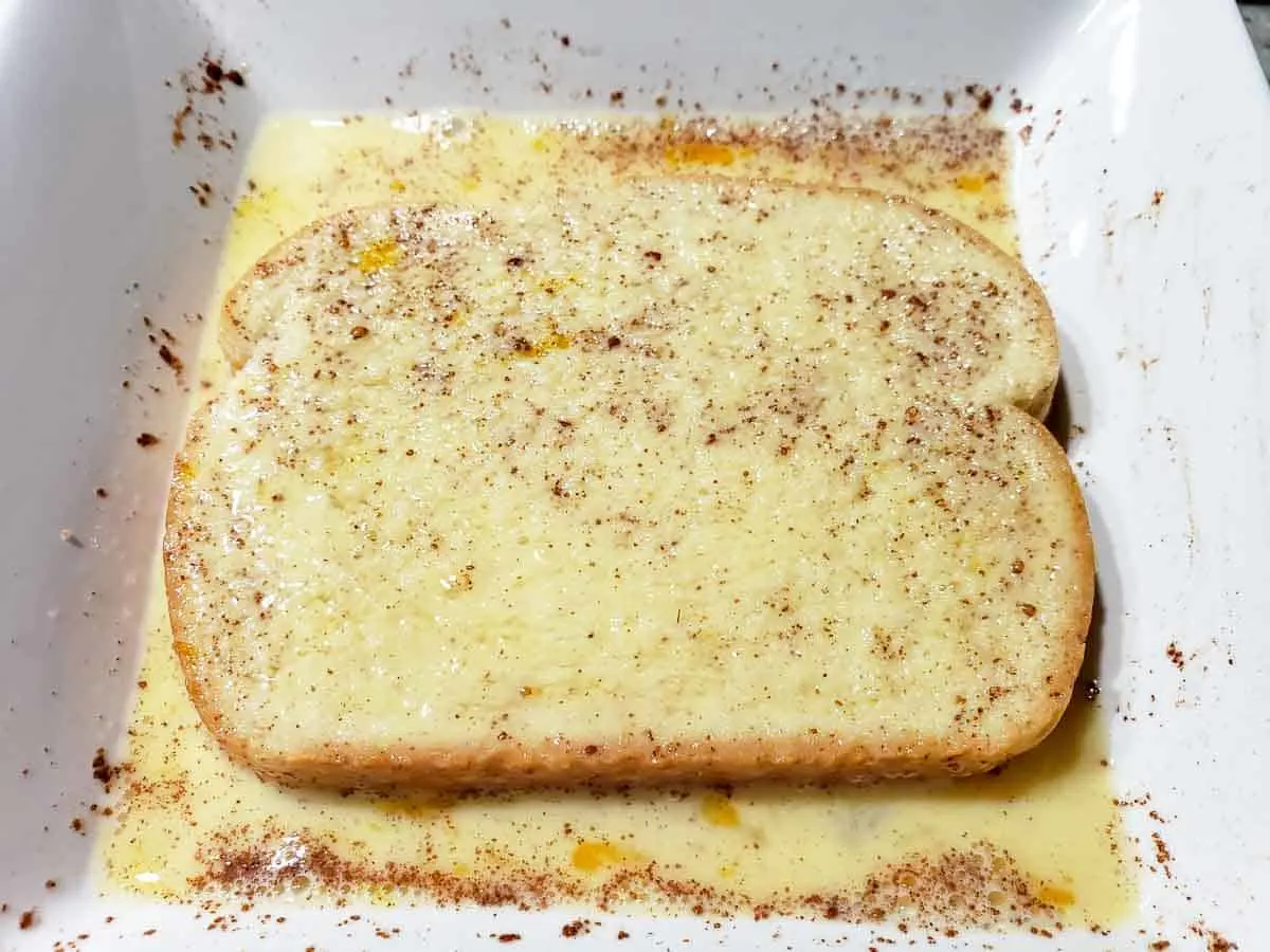 a thick piece of bread dipped in an egg and cinnamon mixture.