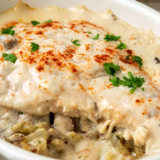 Chicken & Stuffing Casserole in a baking dish.