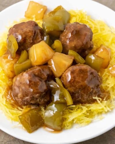 Spaghetti Squash with Hawaiian Meatballs