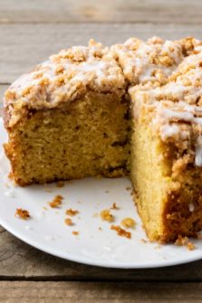a pumpkin coffee cake on a plate.