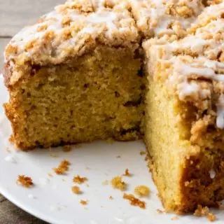 a pumpkin coffee cake on a plate.