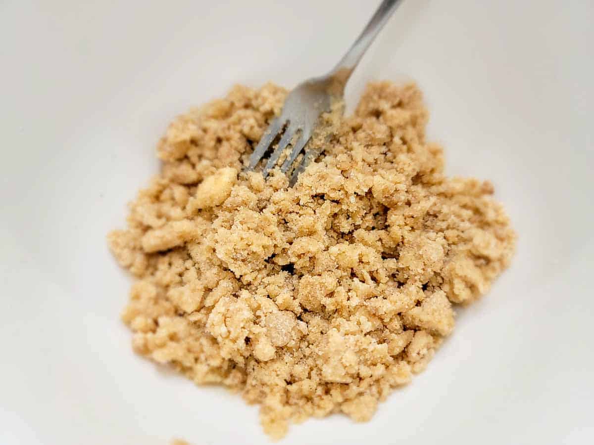 streusel crumble topping mixed in a bowl.