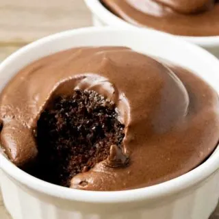 two small batch chocolate cakes in ramekin dishes.