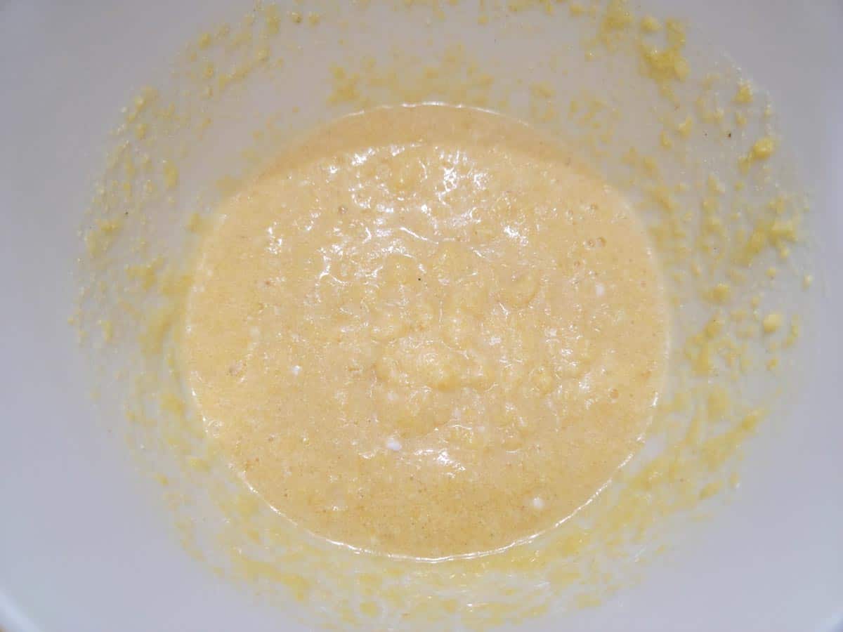 cornbread batter mixed in a bowl.