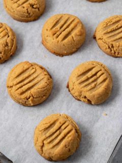 Small Batch Peanut Butter Cookies on a cookie sheet.