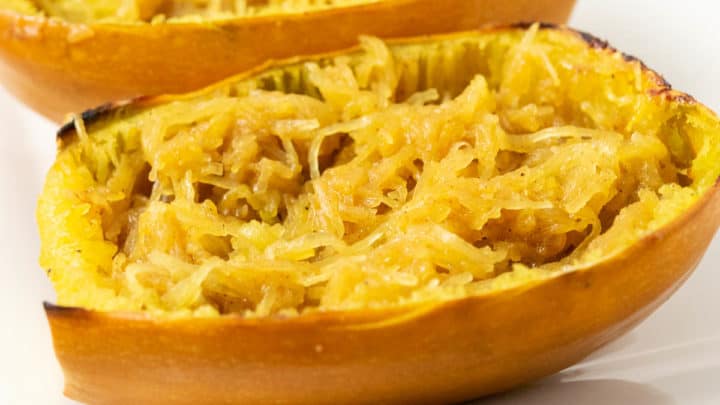 two halves of Baked Spaghetti Squash.