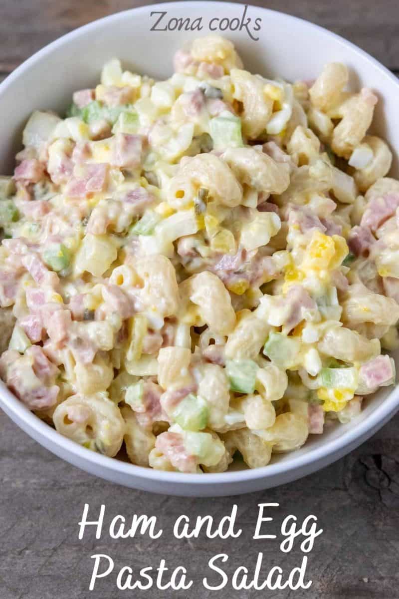 Ham and egg salad in a bowl.