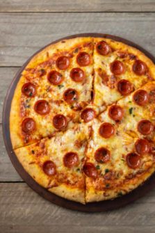 a baked pizza made with bread maker pizza dough.