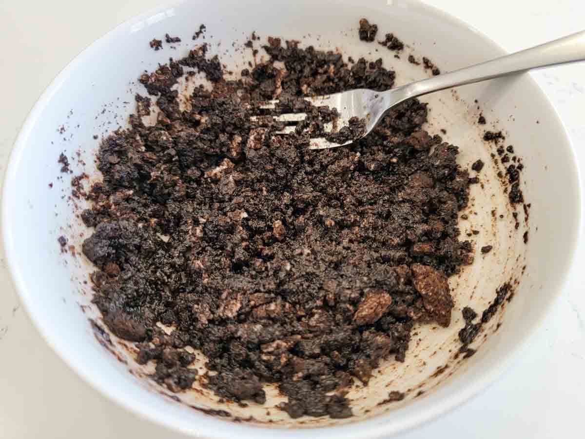 crushed oreo cookies mixed with melted butter.