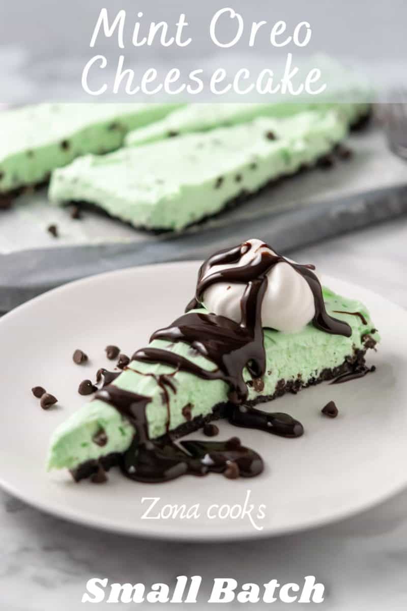 a slice of Mini Mint Chocolate Cheesecake on a plate.