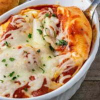 Cream Cheese Stuffed Shells in a baking dish.