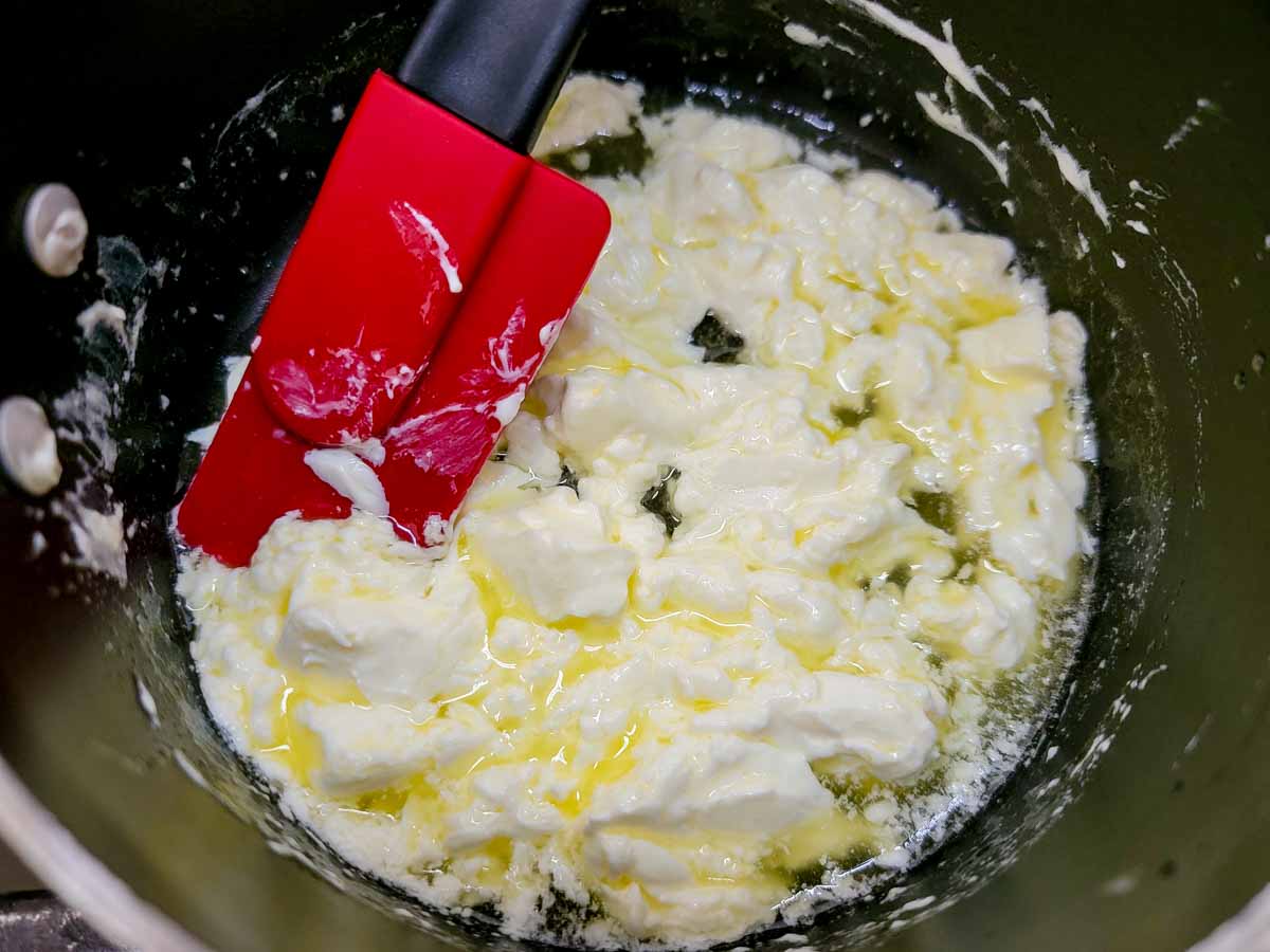 cream cheese and butter in a sauce pan.