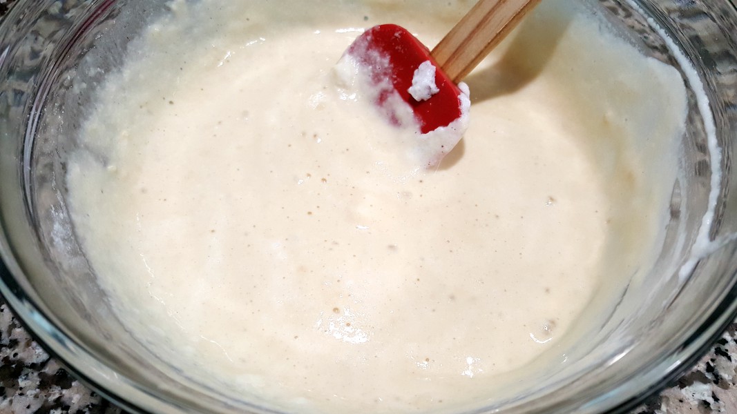 waffle batter in a bowl.